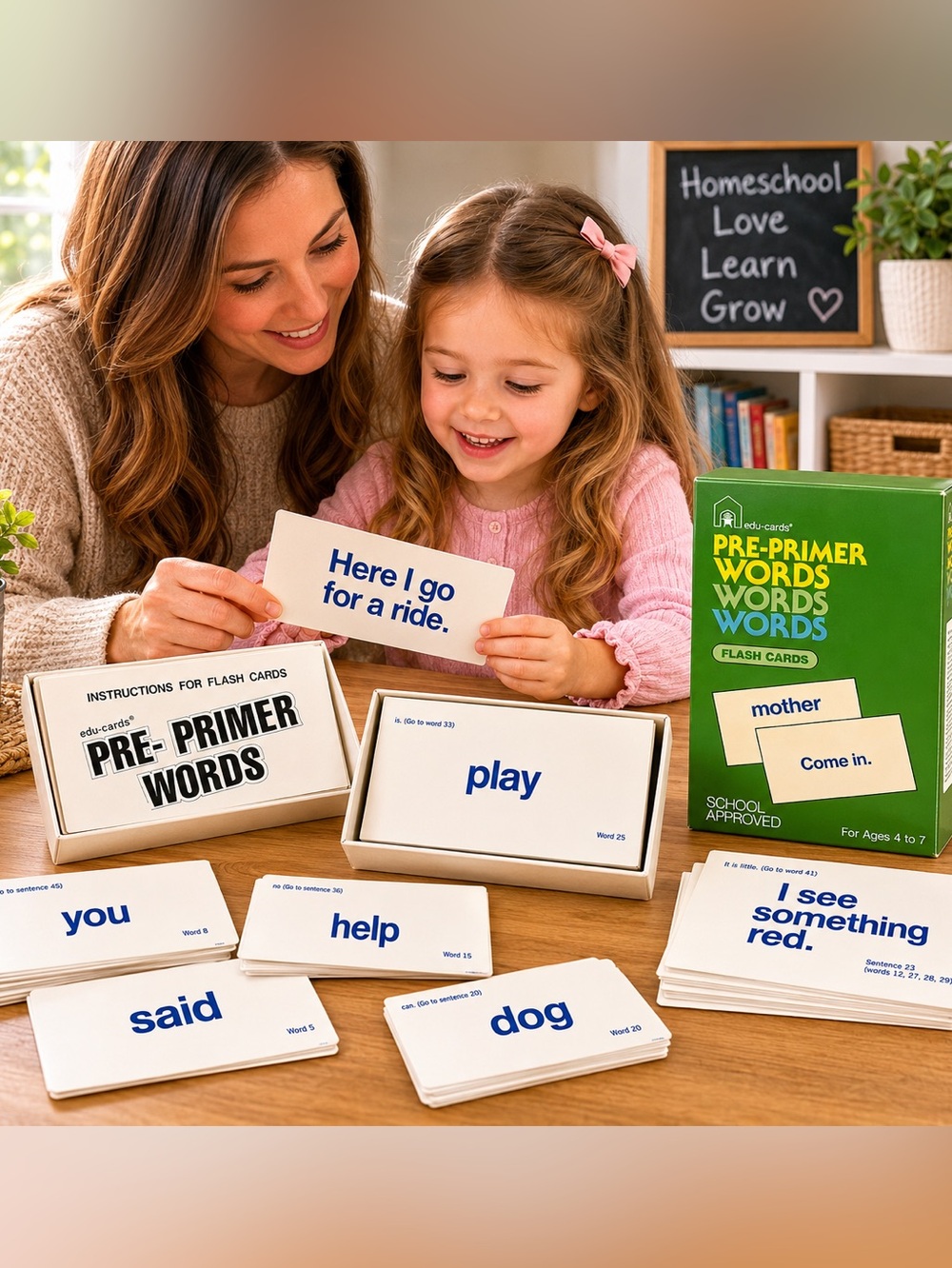 Vintage 1974 Edu-Cards Pre-Primer Words Flash Cards Complete Set